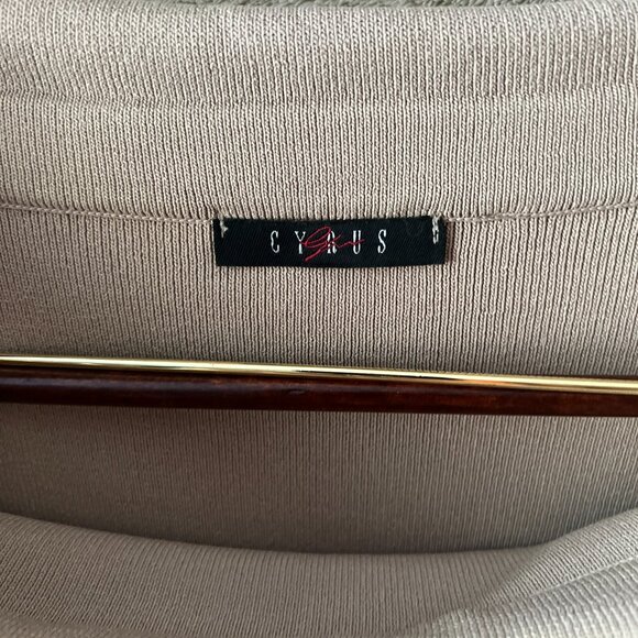 Cyrus Off Shoulder Neck Sweater in Tan with Black Accent Trim - Picture 4 of 4